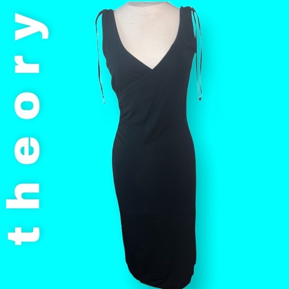 Theory Dresses & Skirts - ⭐️Host Pick⭐️Theory Black V Neck Dress!! Size 10 sleeveless shoulder ties V back